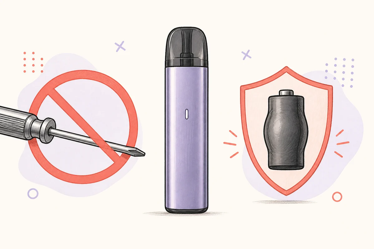 Корпус pod-системы с аккумулятором и электроникой нельзя вскрывать самостоятельно